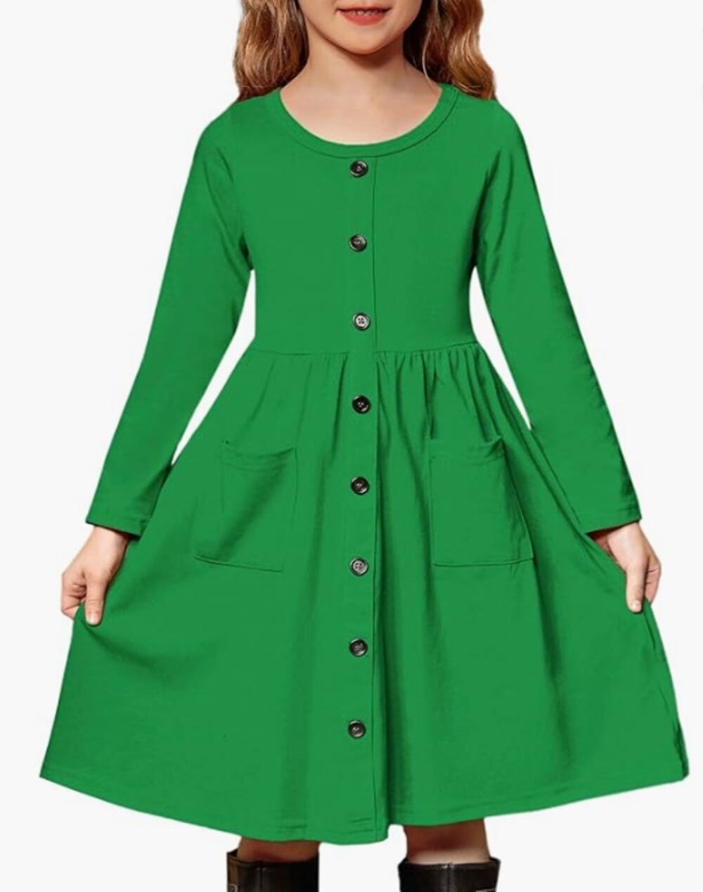Arshiner Girls LongSleeve Twirly SkaterDress Green 130(7-8Y)